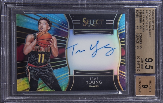 2018-2019 Panini Select Rookie Signatures Tie-Dye Prizm #RS-TYG Trae Young Signed Rookie Card (#03/25) - BGS GEM MINT 9.5/BGS 9